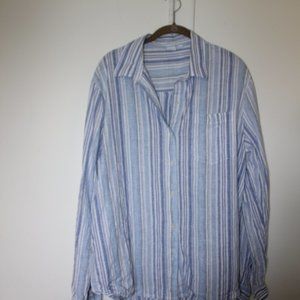 Gap Linen Relaxed Fit, Button Up, Size XL, Blue stripes